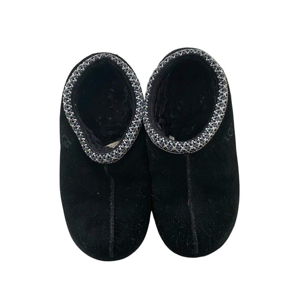 UGG Kids Tasman Black Suede Slippers Sheepskin Lining 1019066K Size 1 Black